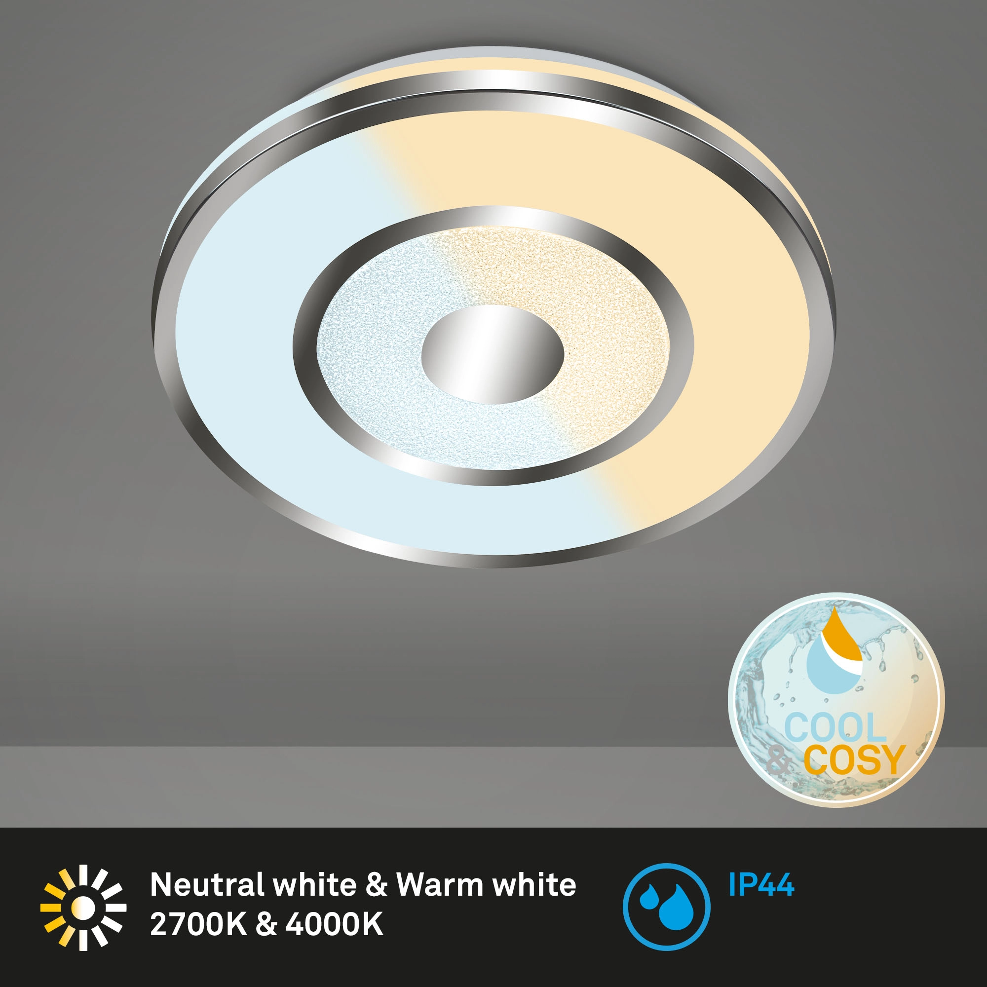LED Bad-Deckenleuchte, Ø 40 cm, LED-Platine, 24W, 2600 lm, chrom