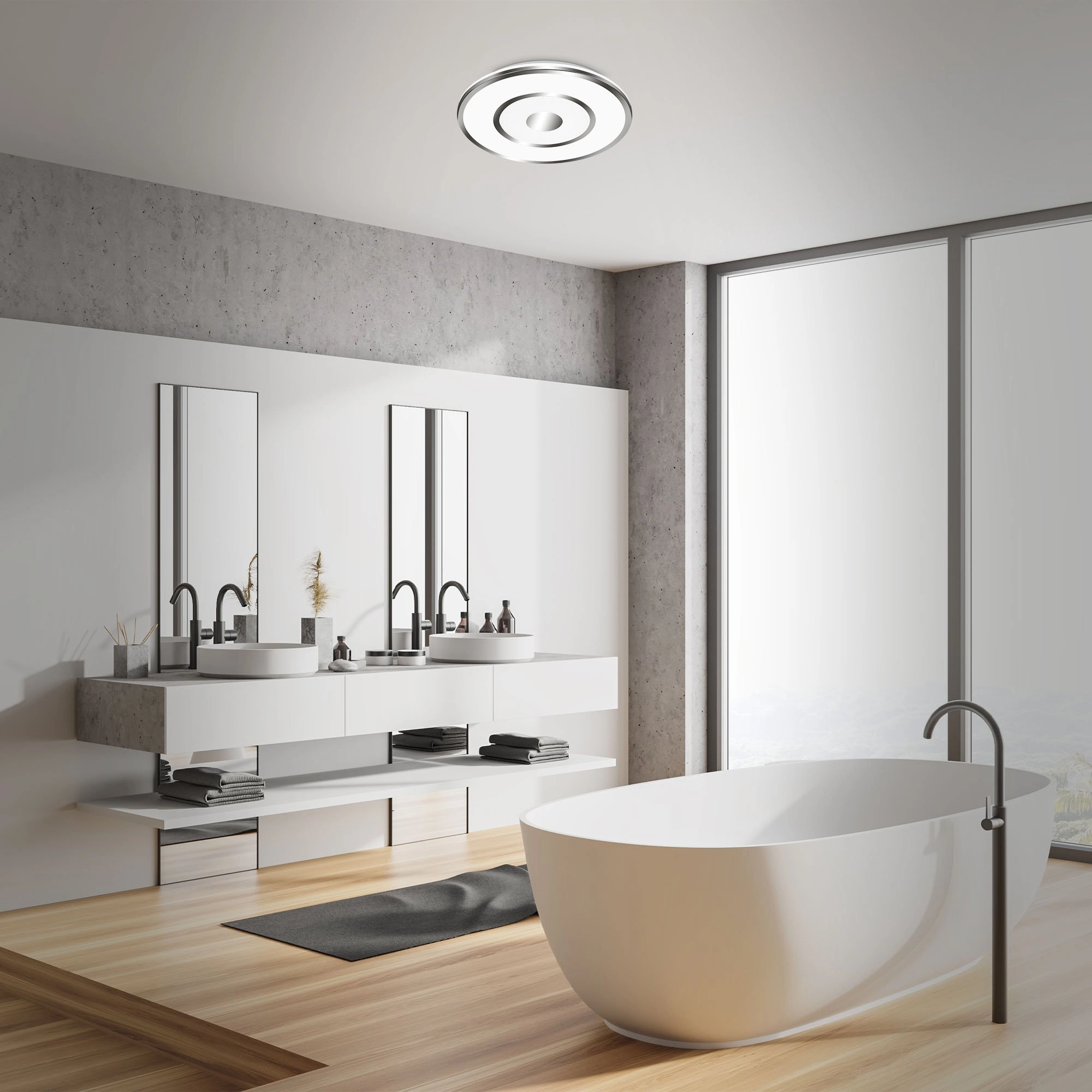 LED Bad-Deckenleuchte, Ø 40 cm, LED-Platine, 24W, 2600 lm, chrom