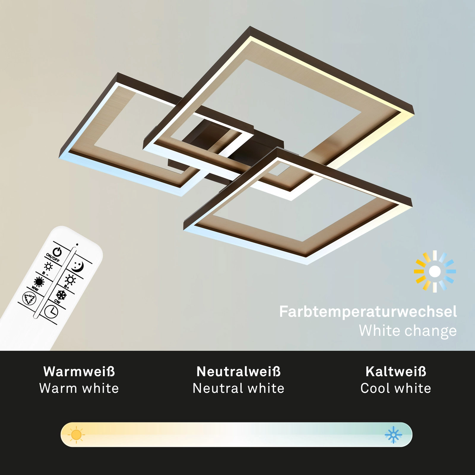 CCT LED Deckenleuchte, 75,2 cm, 40 W, 5100 lm, Gold-Braun