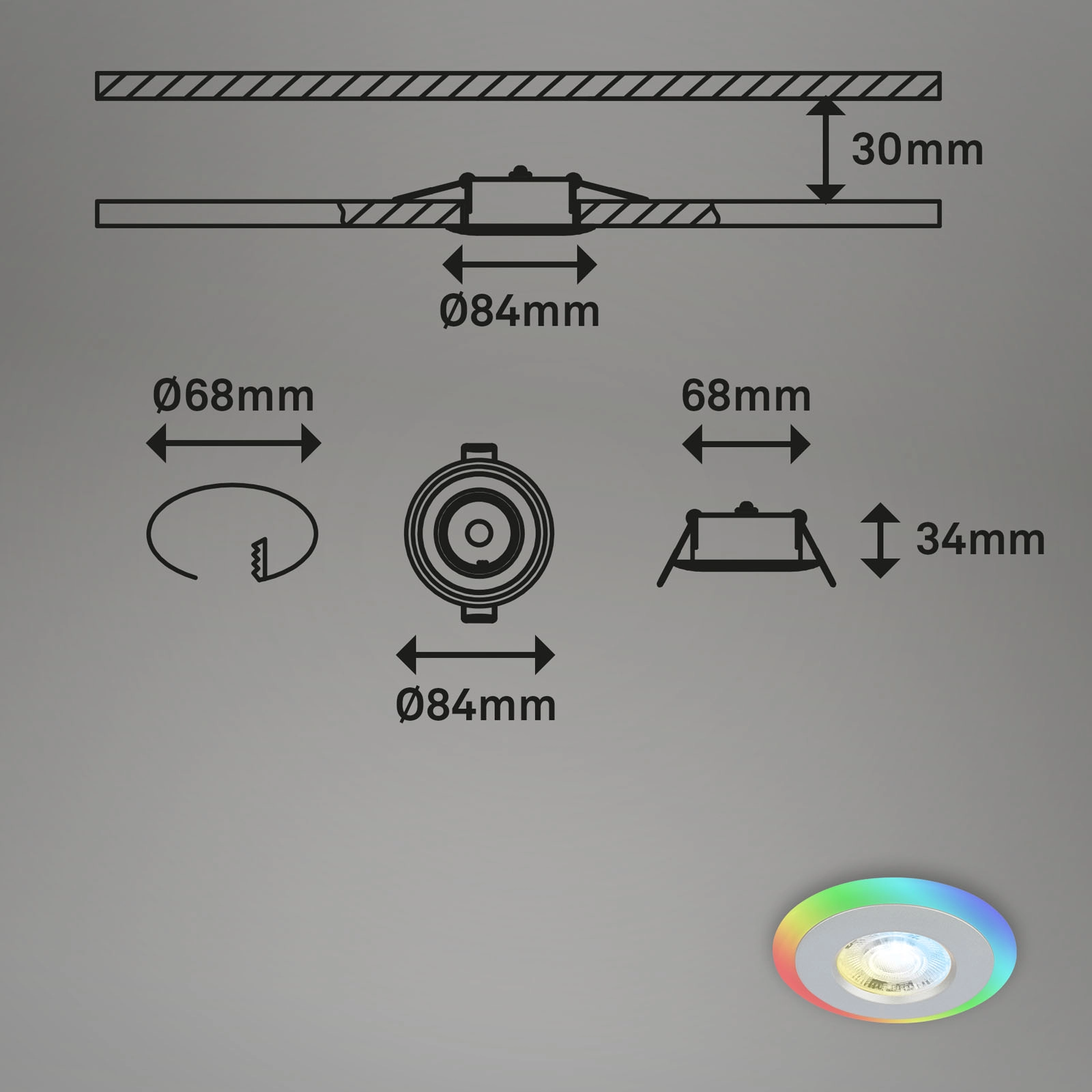 LED Einbauleuchten-Set, Ø8,4 cm, 3x LED, 5 W, 460 lm, chrom-matt