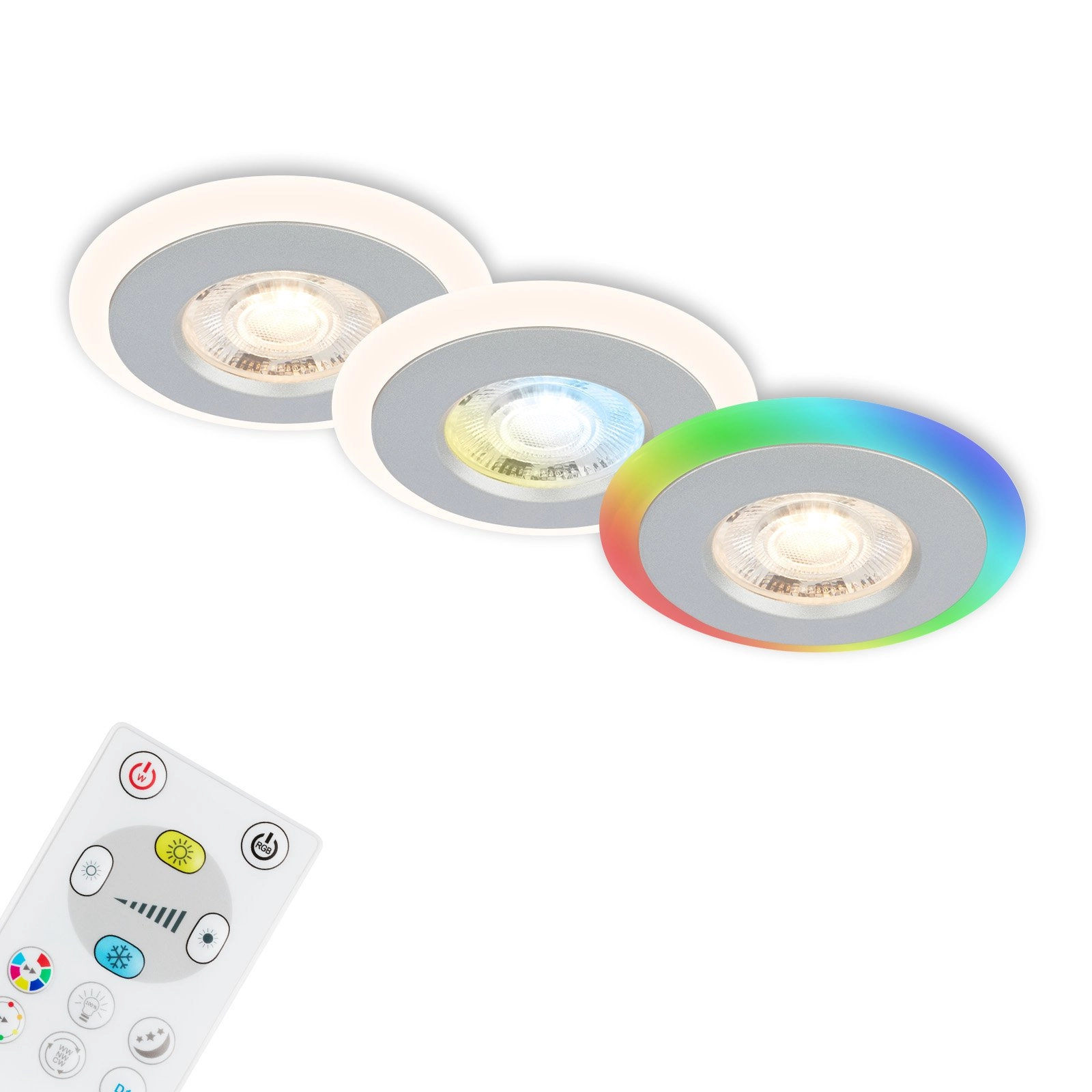 LED Einbauleuchten-Set, Ø8,4 cm, 3x LED, 5 W, 460 lm, chrom-matt