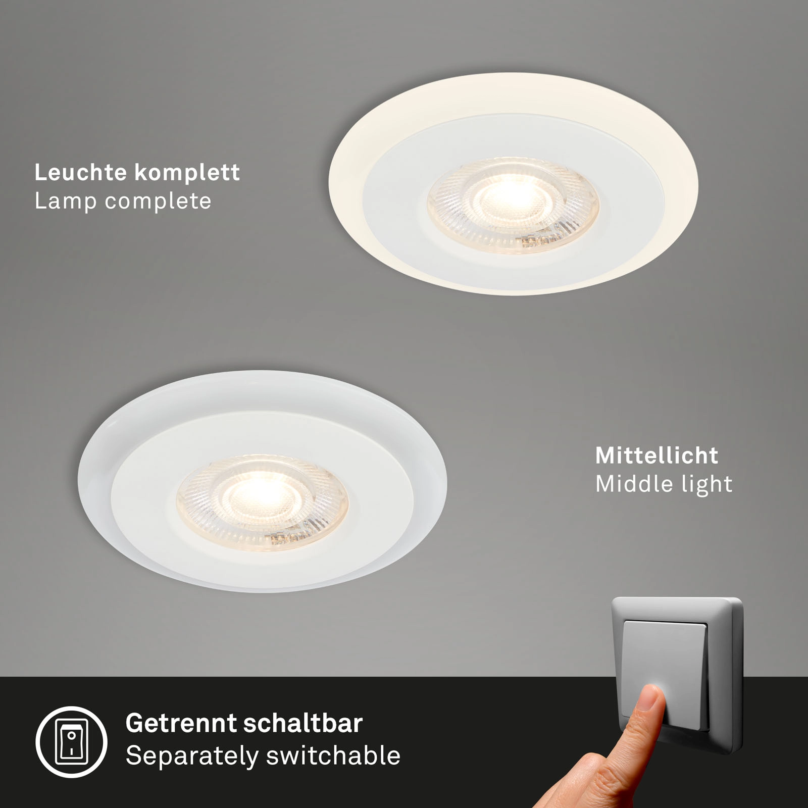 LED Einbauleuchten-Set, Ø8,4 cm, 3x LED, 5 W, 460 lm, weiß