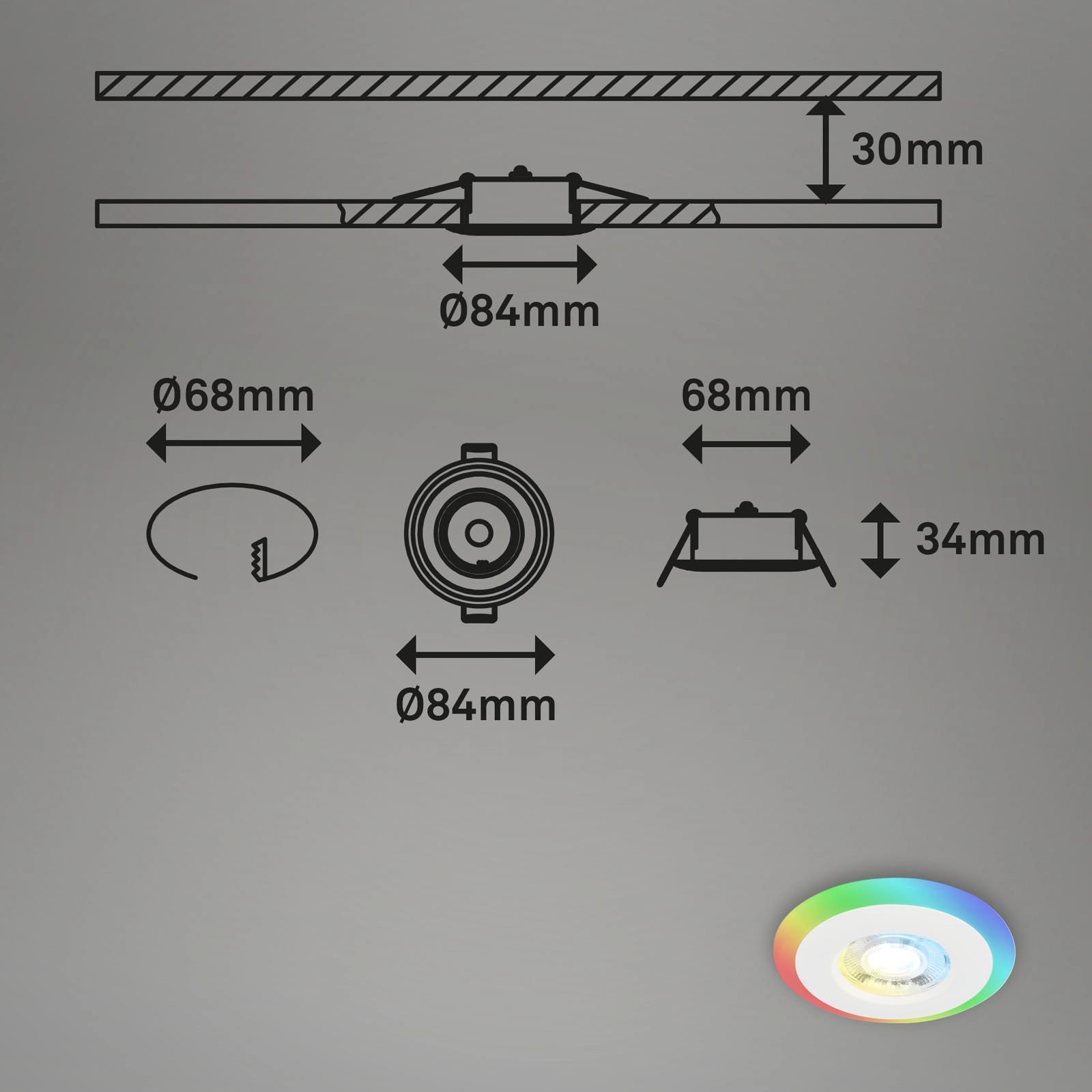 LED Einbauleuchten-Set, Ø8,4 cm, 3x LED, 5 W, 460 lm, weiß