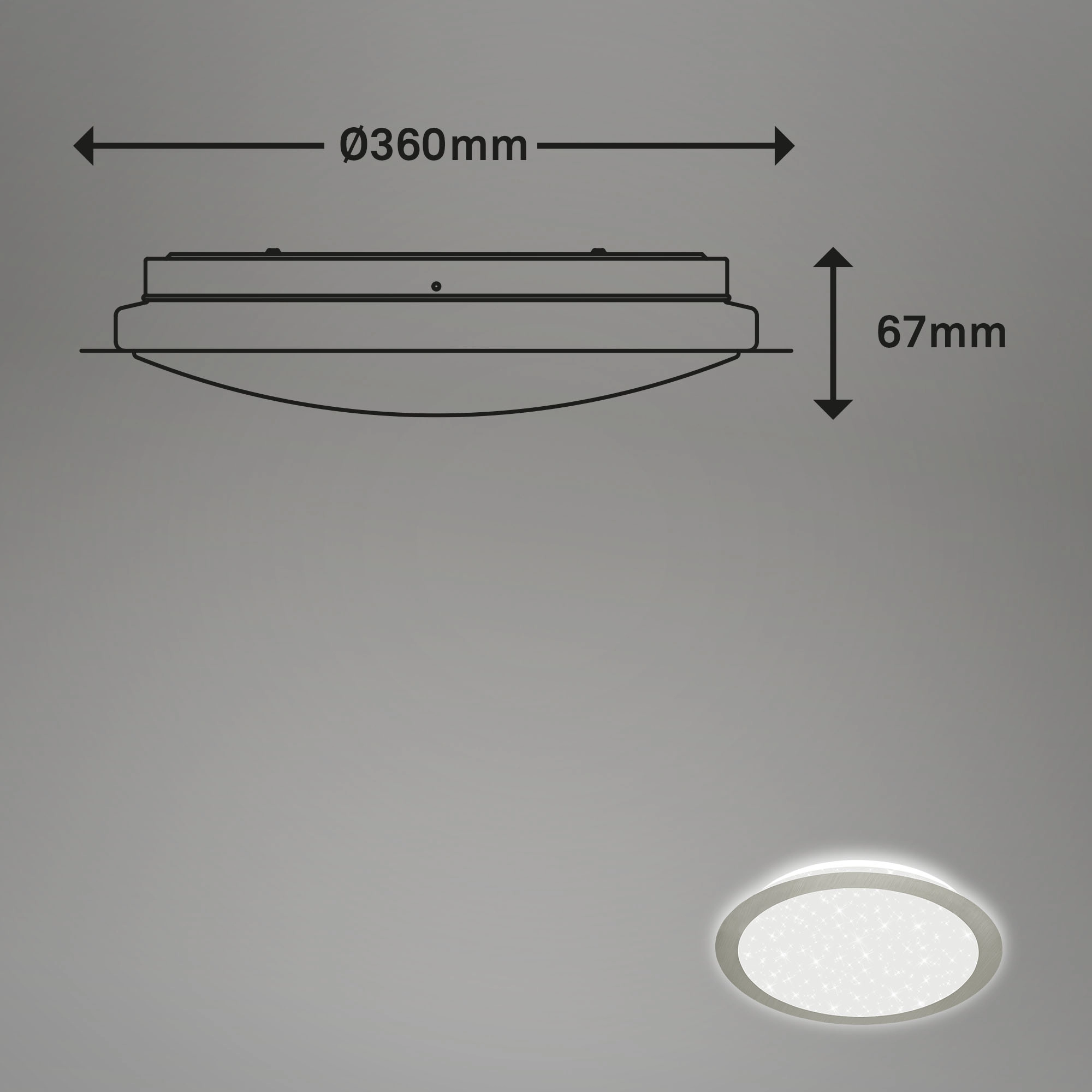 LED Deckenleuchte mit Sternendekor, Ø 36 cm, LED-Platine, 15 W, 1600 lm, matt-nickel