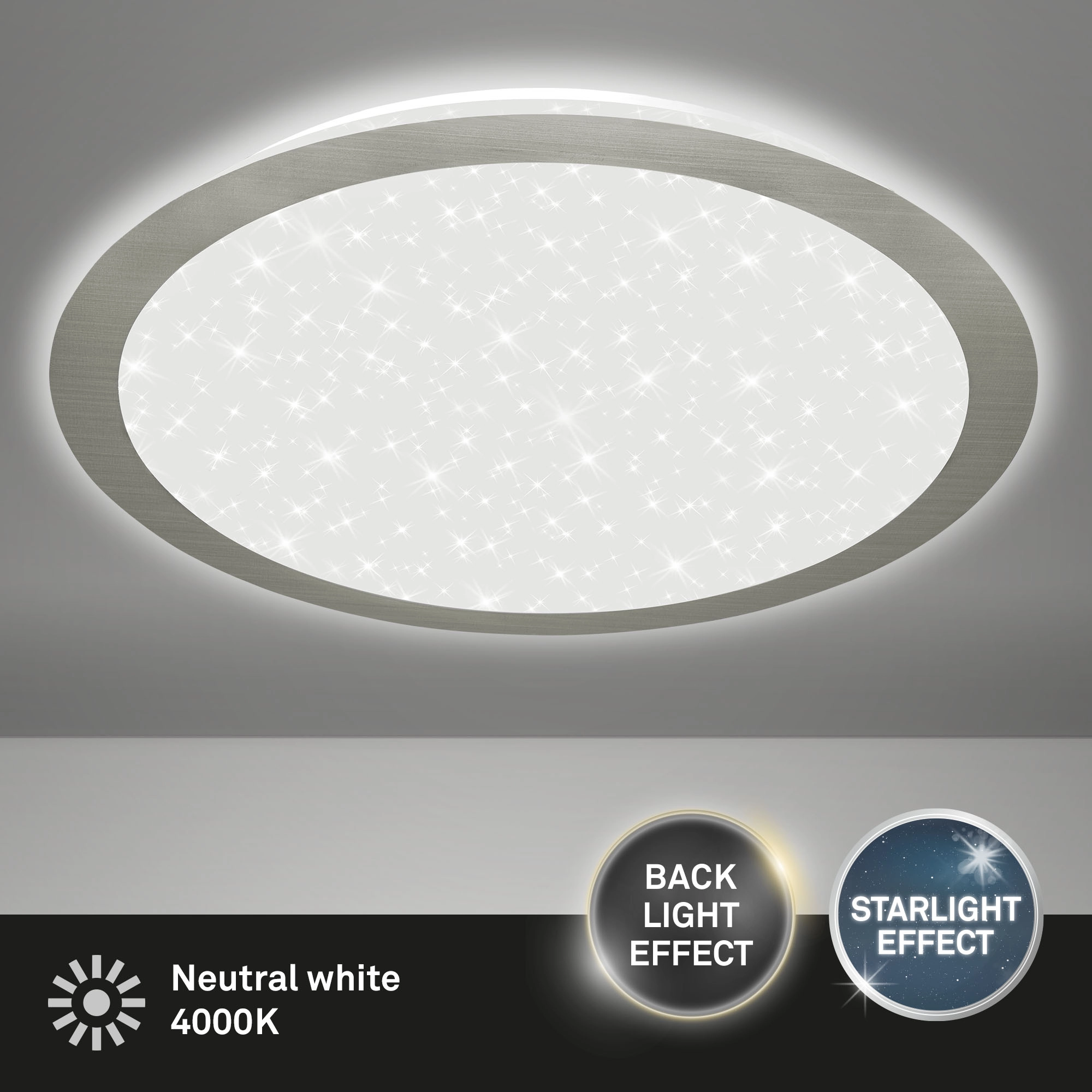 LED Deckenleuchte mit Sternendekor, Ø 36 cm, LED-Platine, 15 W, 1600 lm, matt-nickel