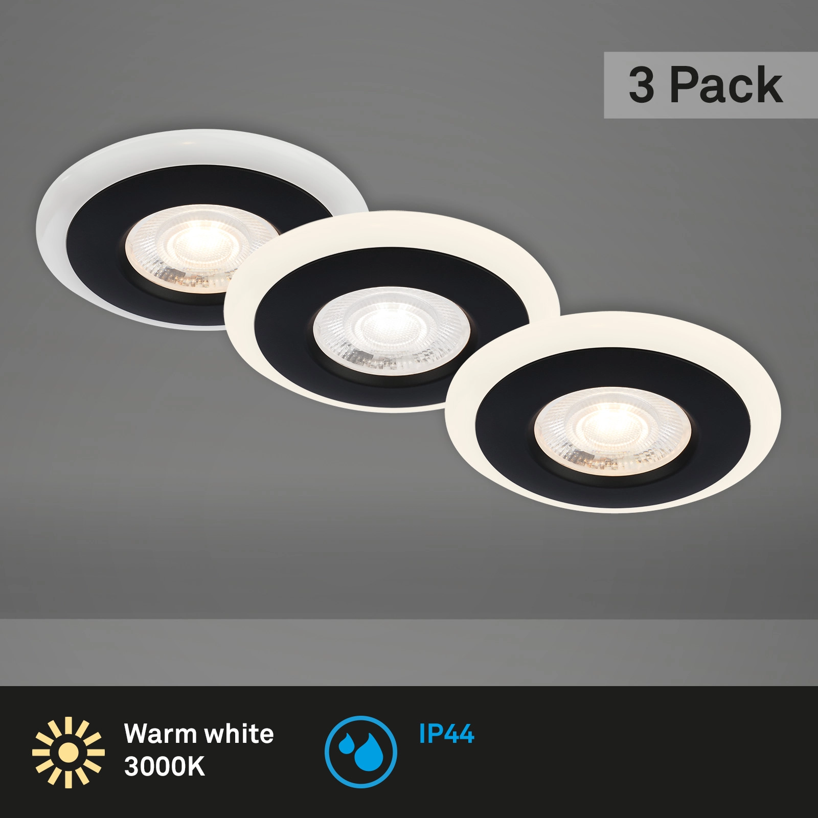 LED Einbauleuchten-Set, Ø8,4 cm, 3x LED, 5 W, 460 lm, schwarz