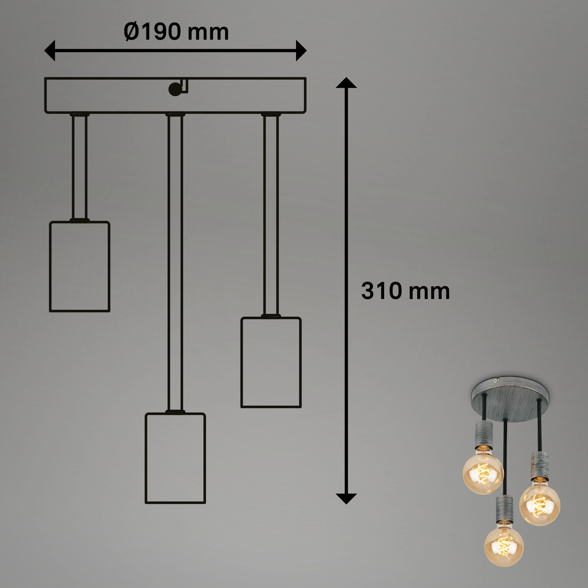 Retro Deckenleuchte, Ø 19 cm, exkl. 3x E27, max. 60 W, antik-silber