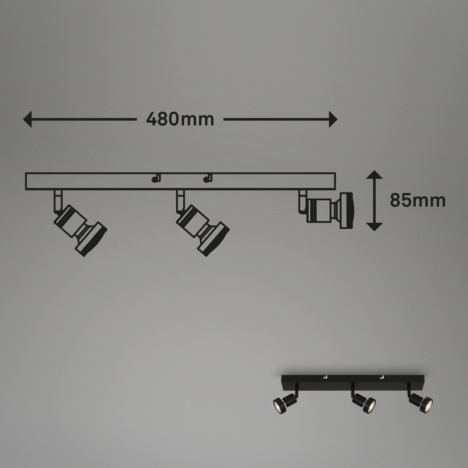 LED Spotleuchte, 48 cm, 3x GU10, 4,9 W, 460 lm, schwarz