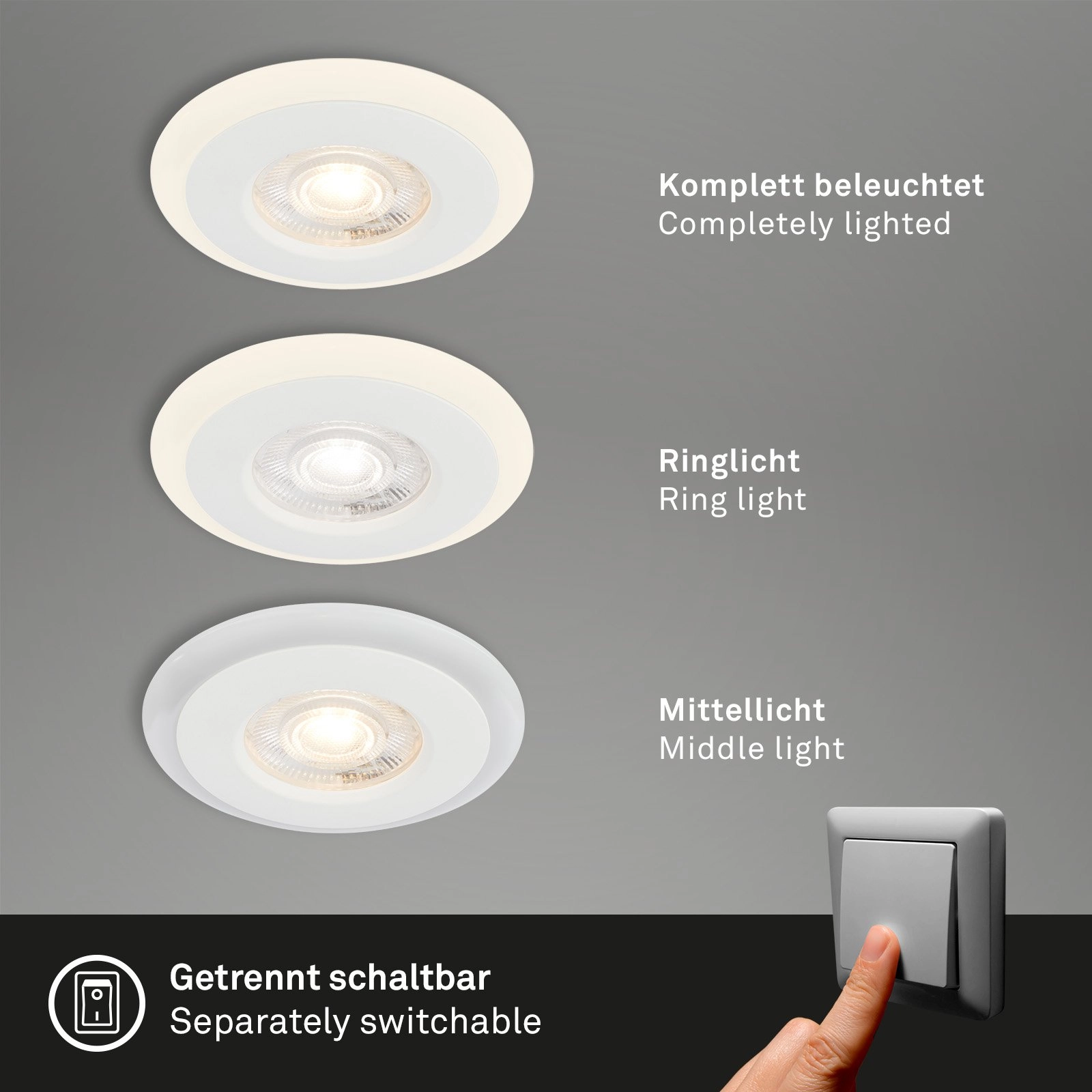 LED Einbauleuchten-Set, Ø8,4 cm, 3x LED, 5 W, 460 lm, weiß