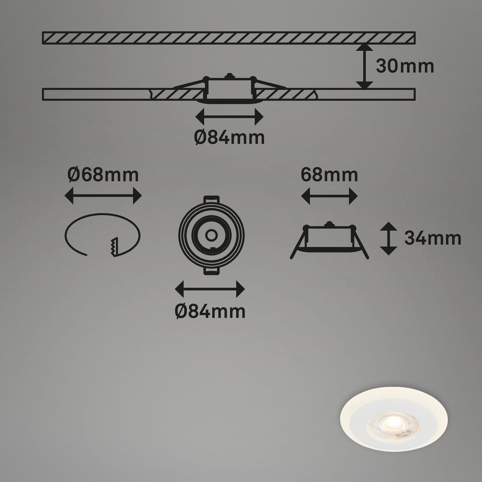 LED Einbauleuchten-Set, Ø8,4 cm, 3x LED, 5 W, 460 lm, weiß