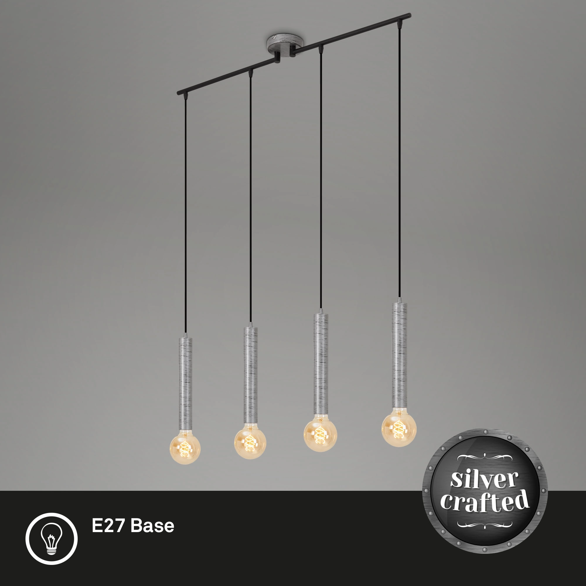 Retro Pendelleuchte, 85 cm, exkl. 4x E27, max. 60 W, antik-silber