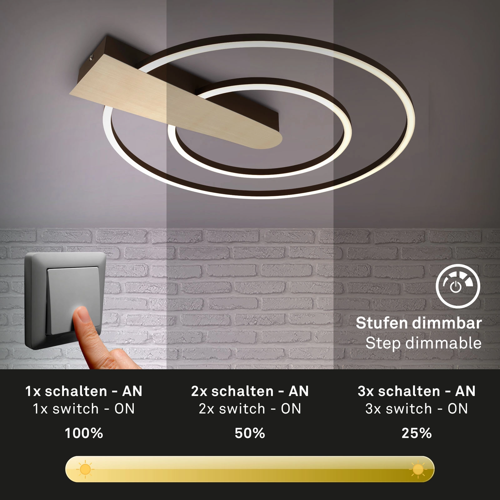 LED Deckenleuchte, 55 cm, 25 W, 3000 lm, Gold-Braun