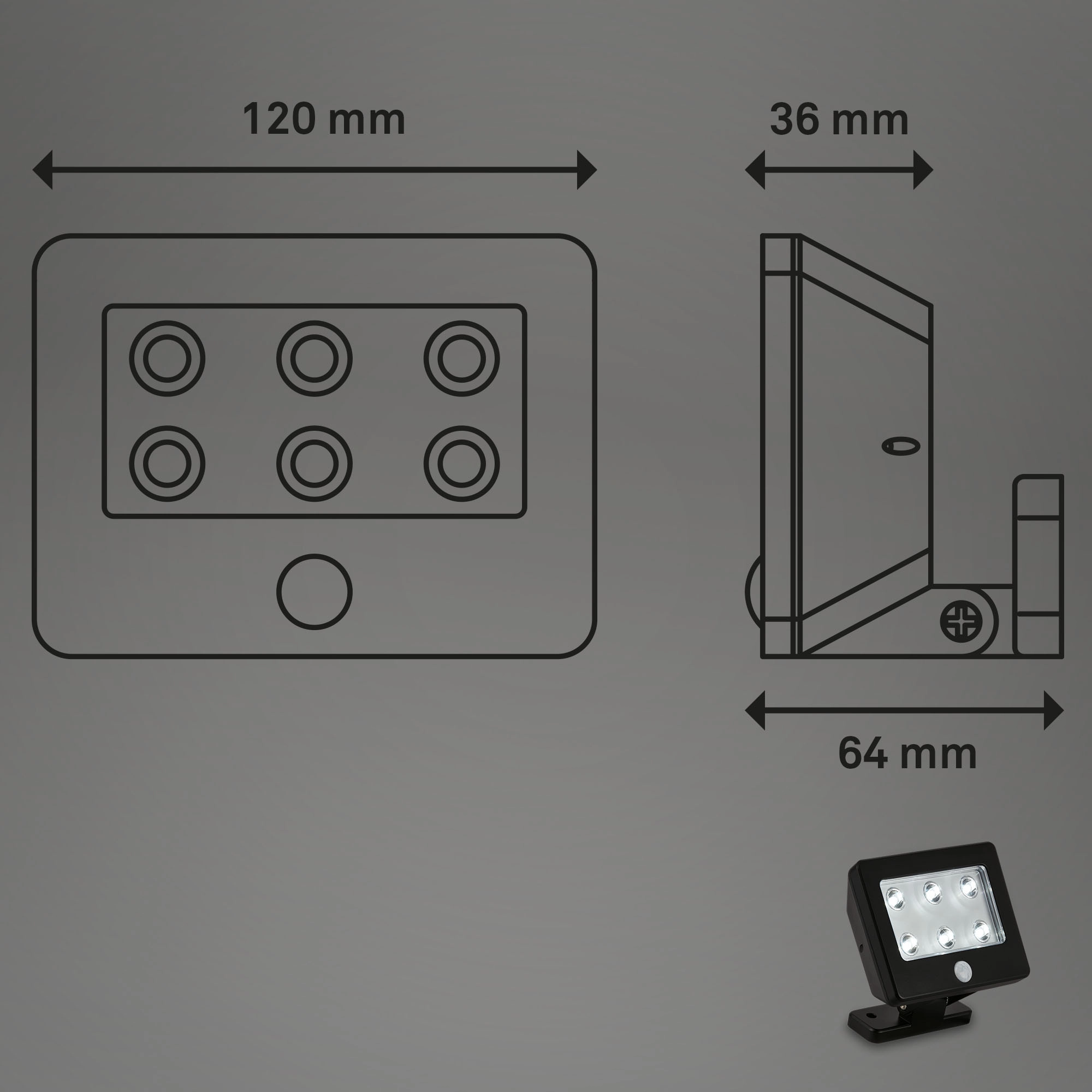 LED Außenleuchte, 12 cm, Sensor, 6x LED, schwarz