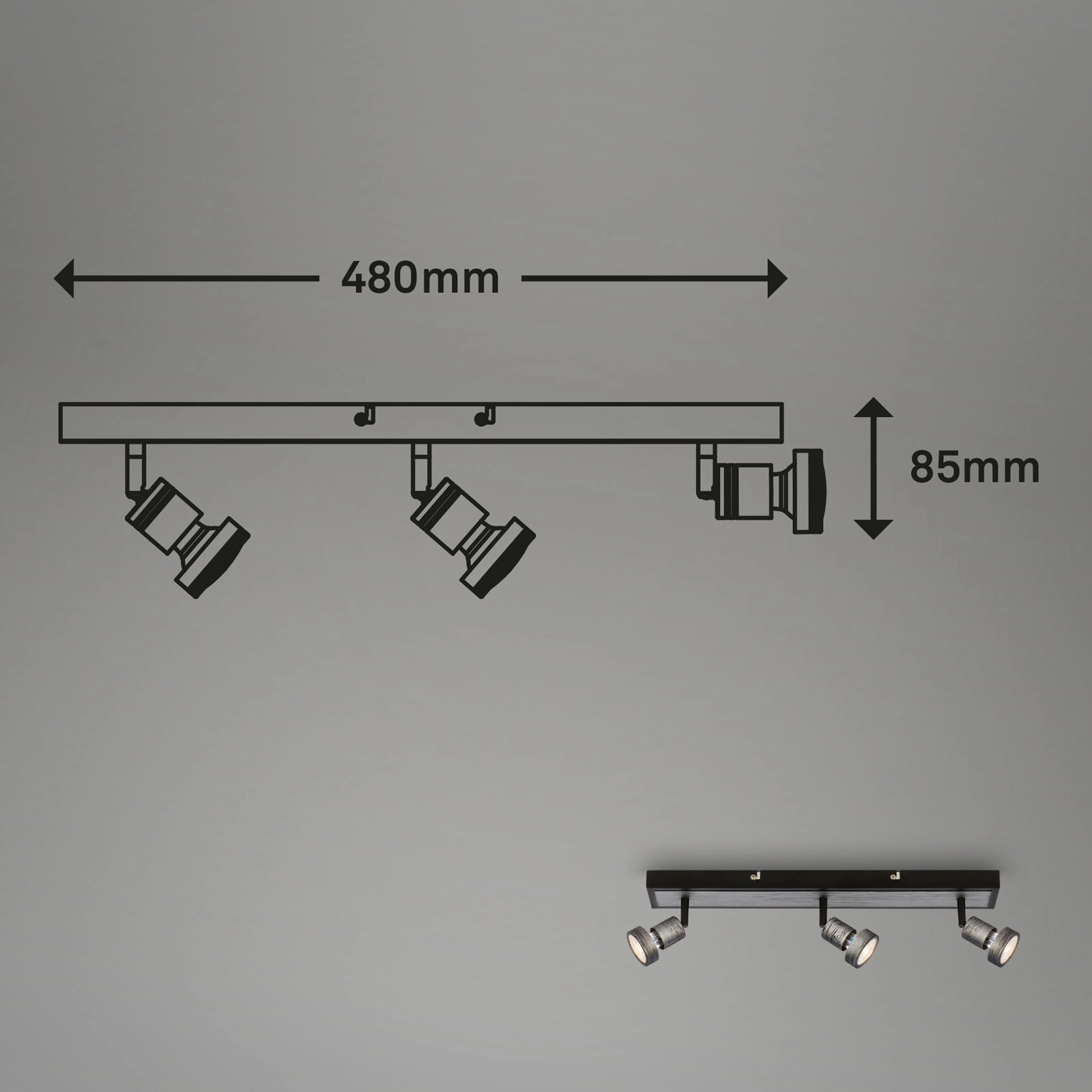 LED Spotleuchte, 48 cm, 3x GU10, 4,9 W, 460 lm, antik-silber