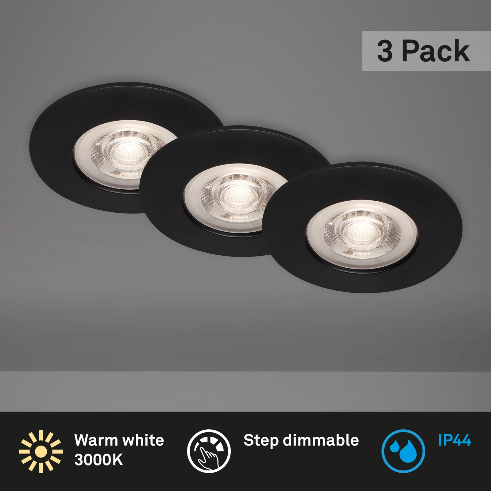 LED Einbauleuchten, Ø9 cm, 3x LED, 4,9 W, 480 lm, schwarz