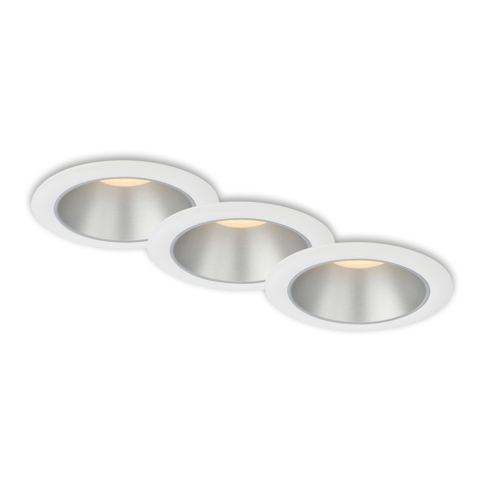 LED Einbauleuchten-Set, Ø9,5 cm, 3x LED, 4,9 W, 480 lm, weiß-silber