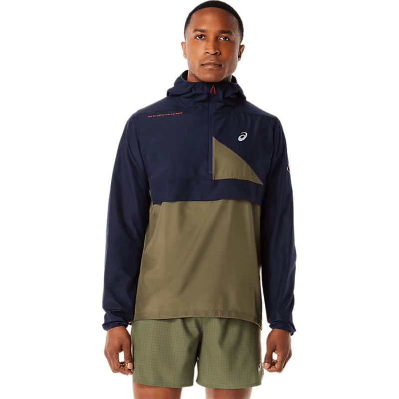 Anorak Asics Fujitrail Navy Blau Grün, Größe S