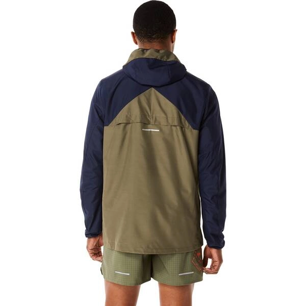 Anorak Asics Fujitrail Navy Blau Grün, Größe S