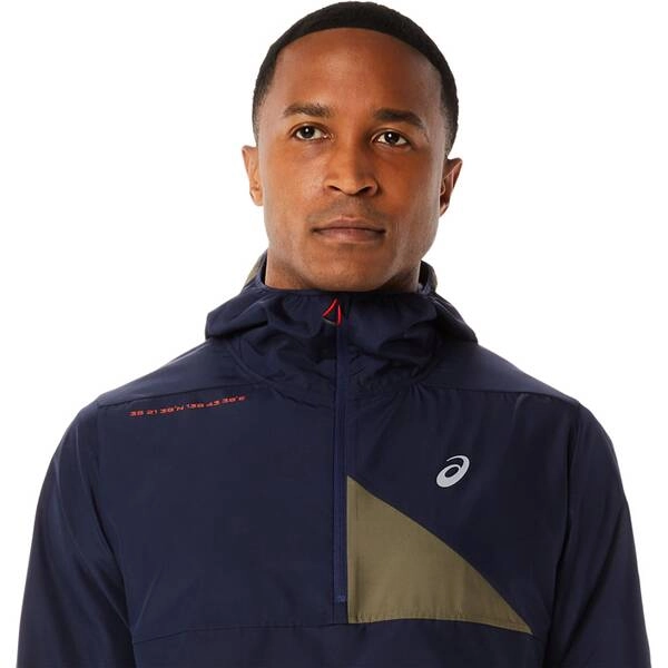 Anorak Asics Fujitrail Navy Blau Grün, Größe S