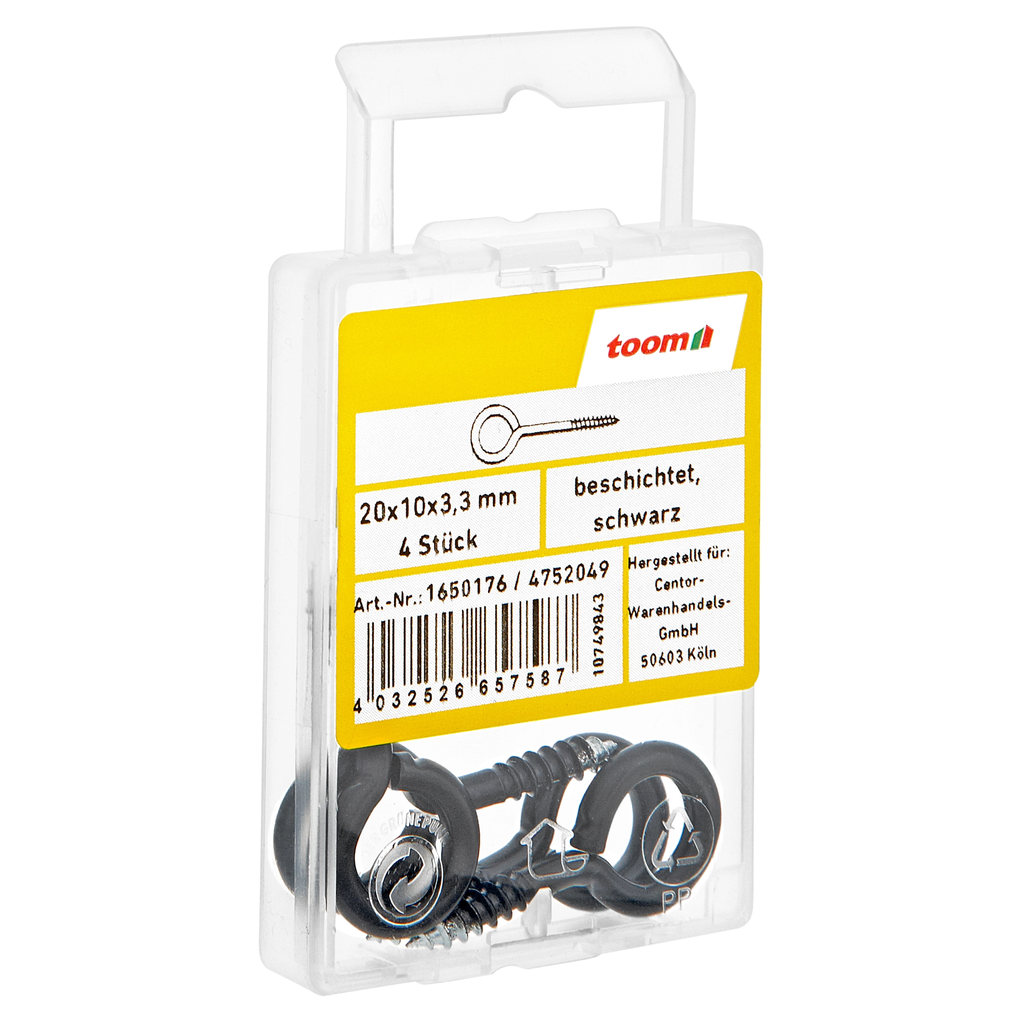 toom Ringschrauben schwarz 20 x 10 x 3,3 mm 4 Stück