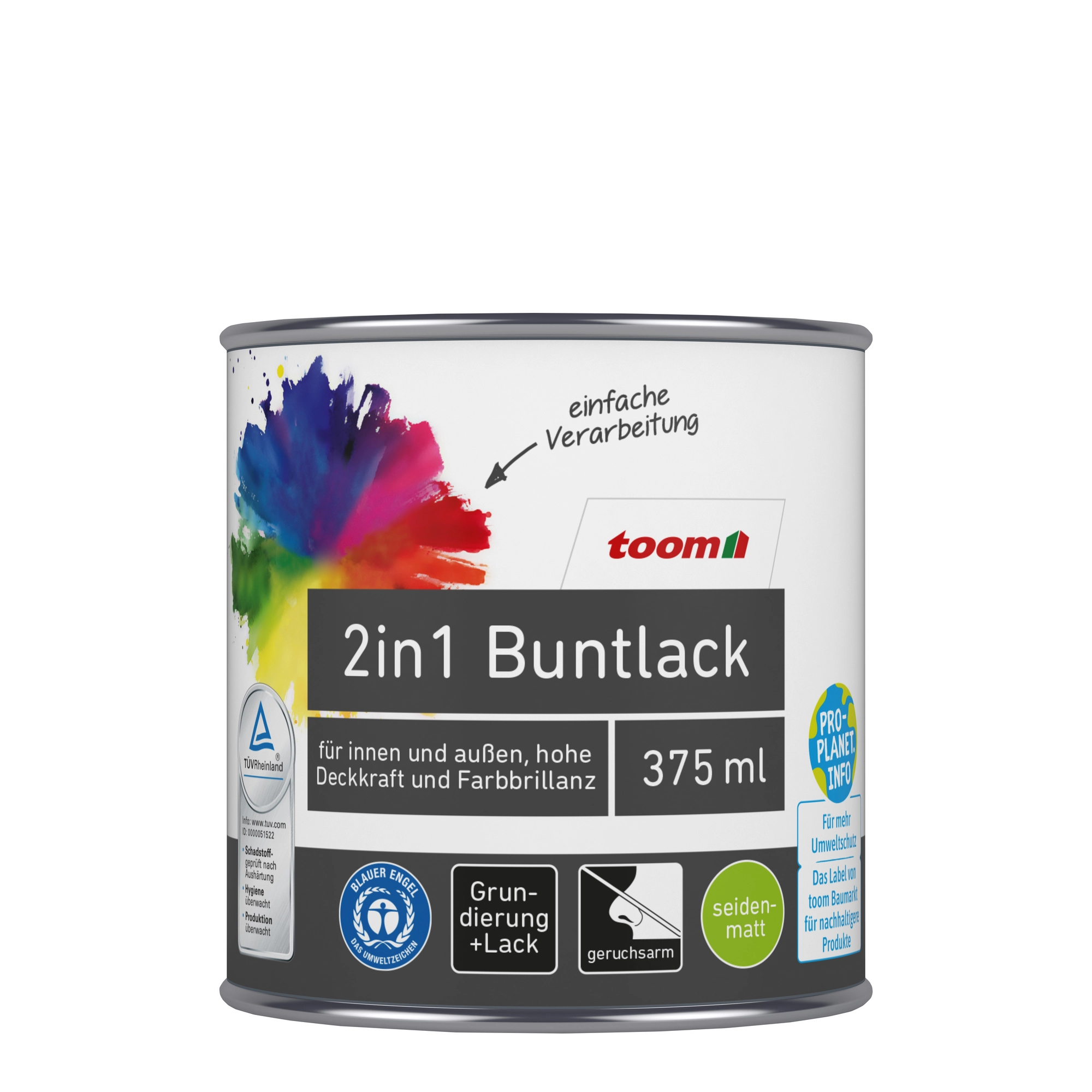 toom 2in1 Buntlack papayafarben seidenmatt 375 ml