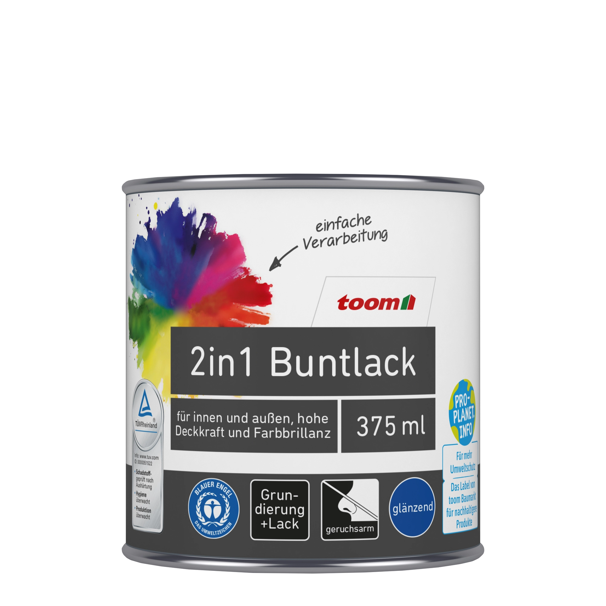 toom 2in1 Buntlack 'Mitternacht' tiefschwarz glänzend 375 ml