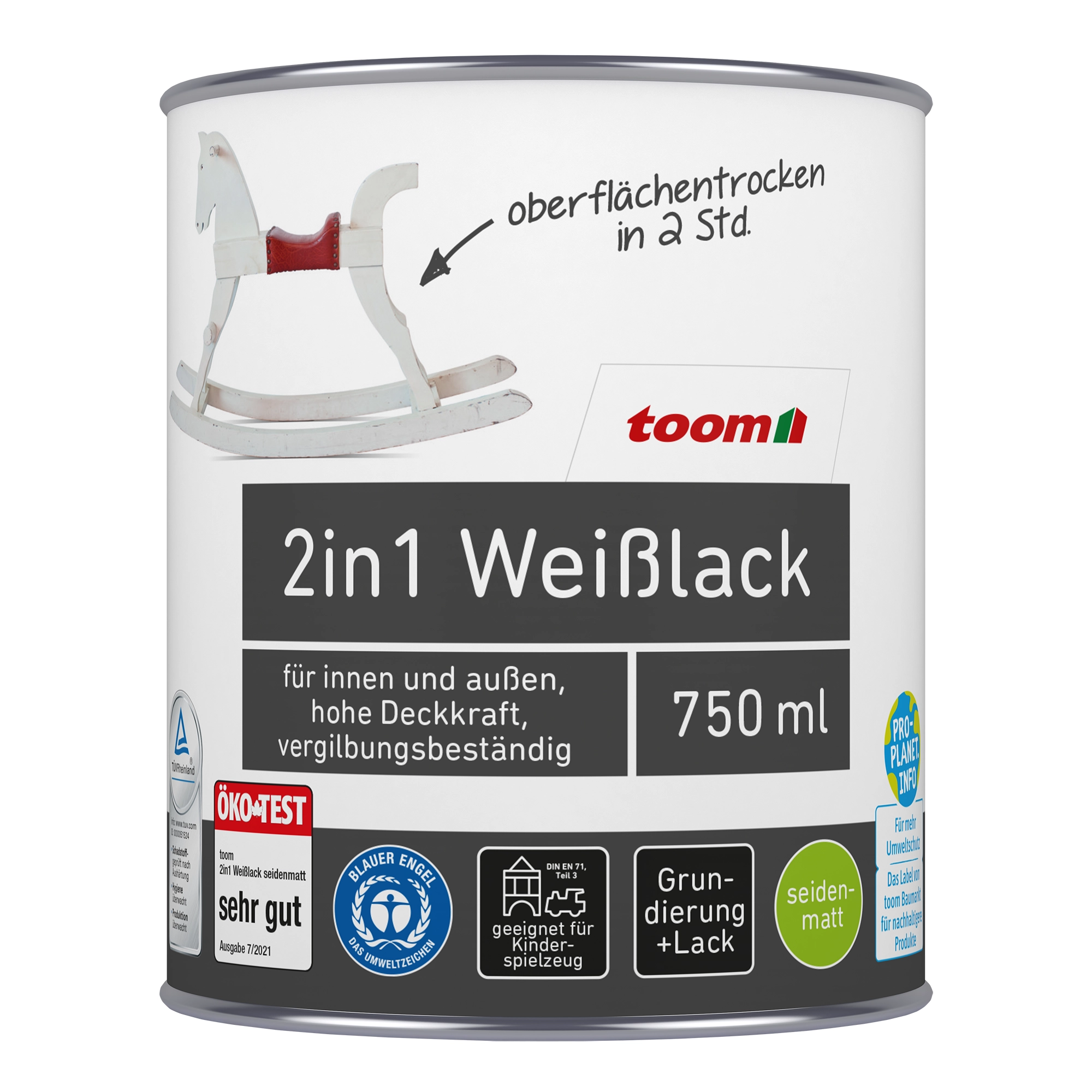 toom 2in1 Weißlack seidenmatt 750 ml