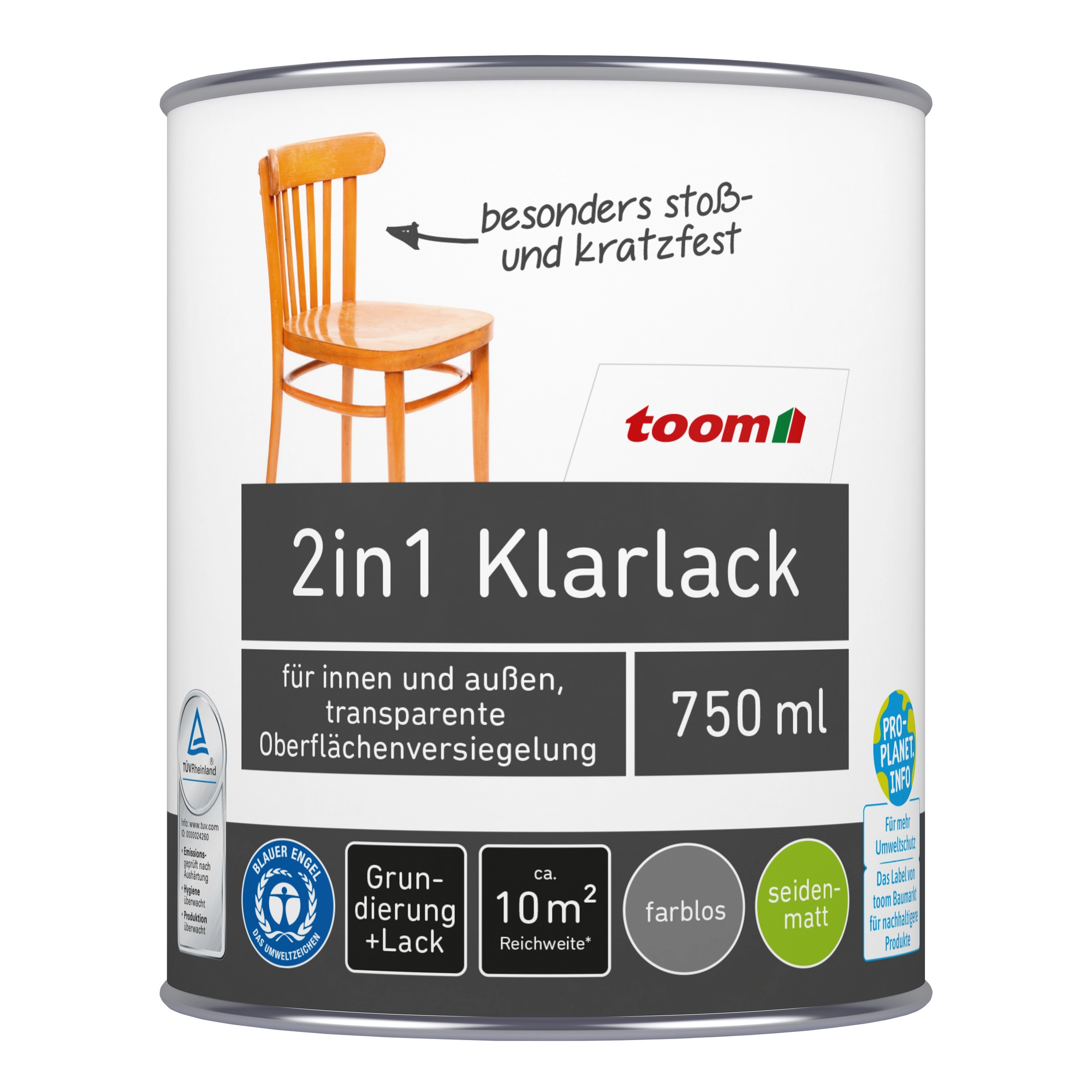 toom 2in1 Klarlack transparent seidenmatt 750 ml