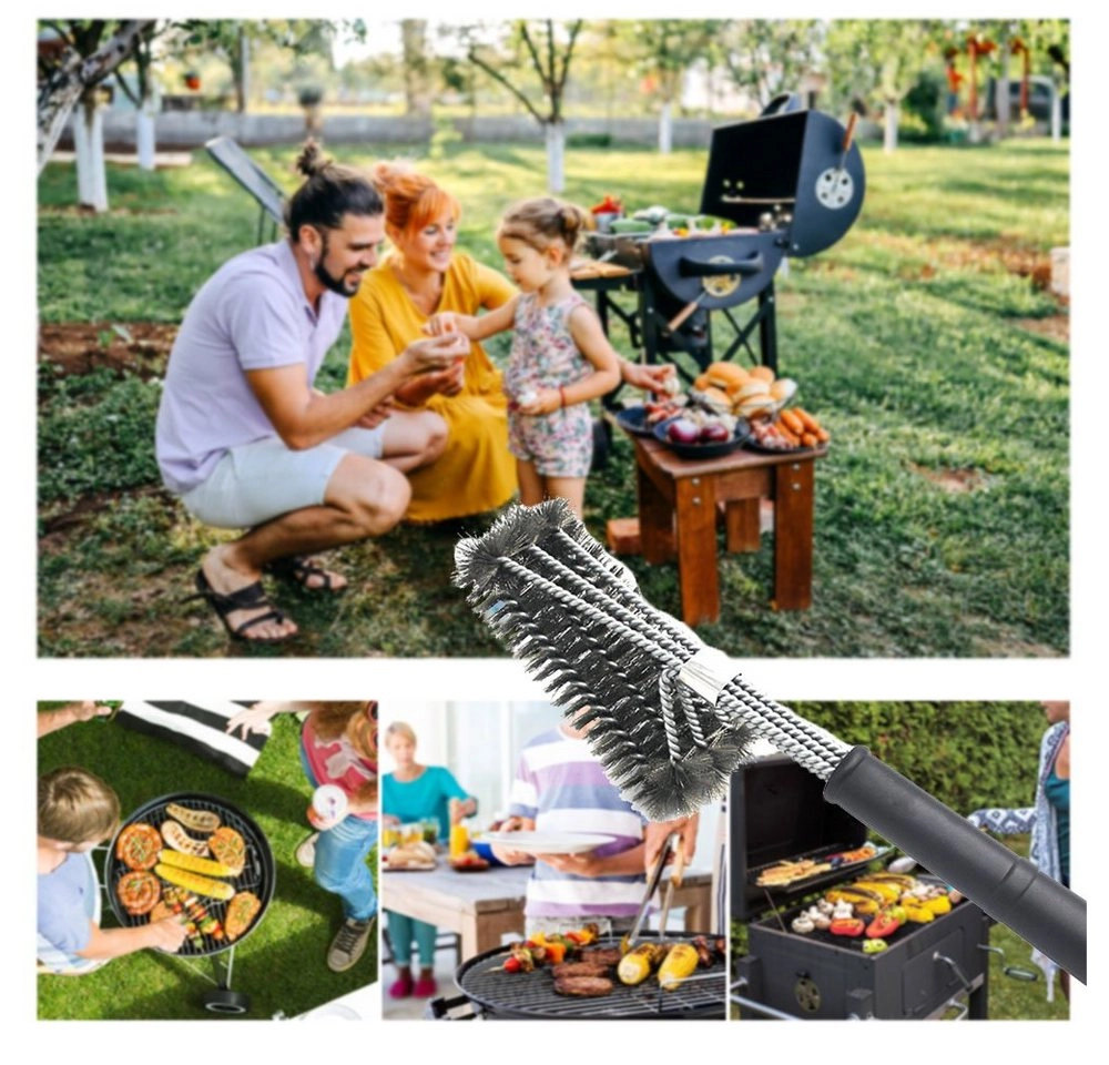 BOTRIBAS Grillbürste »Grillbürste, Grill bürste mit DREI Bürstenköpfe, 46cm Lange Grillrost Bürste mit Rutschfester Griff, Edelstahl Grillbürste, hartnäckigen Schmutz und Rost unkompliziert entfernen zu können«