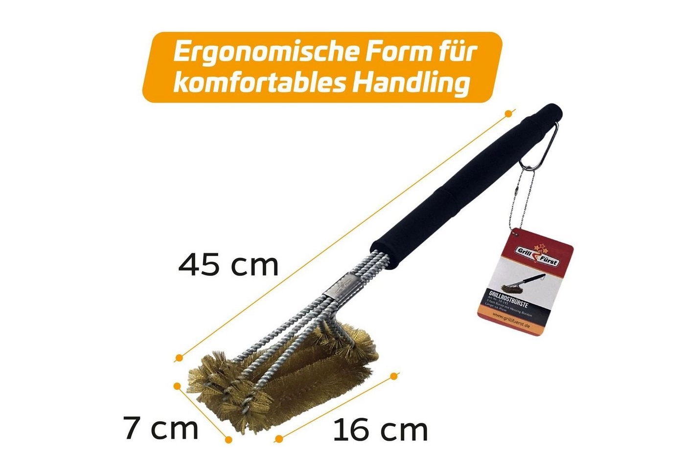 Grillfürst Grillbürste »2x Grillfürst Premium Grillbürste aus Messing mit langem 3-fach Bürstenkopf«