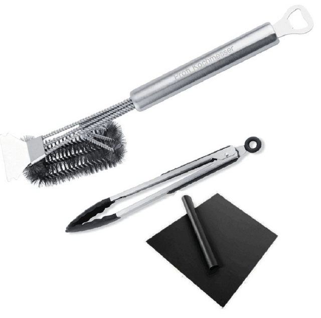 Profi Kochmesser Grillbürste »Grillbürstenset 3 teilig, Reinigungsbürste, Grillzange und Grillmatte«, (3-tlg)