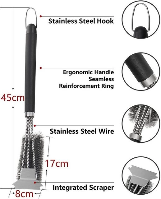 zggzerg Grillbürste »Grillbürste, zggzerg Grill Reinigungsbürste mit Extra Langer Edelstahl Borsten, Edelstahl Spatel und PP Wärmedämmung Griff, für Gasgrill, Holzkohlegrill, Kugelgrill, Elektrogrill und Grillrost«