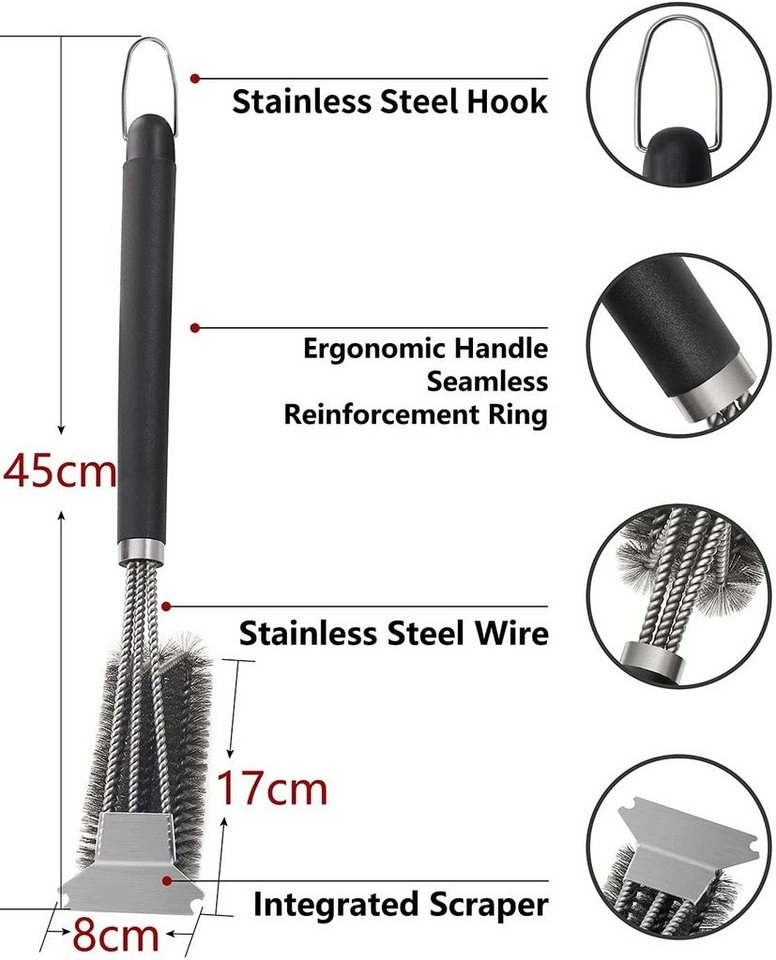 zggzerg Grillbürste »Grillbürste, zggzerg Grill Reinigungsbürste mit Extra Langer Edelstahl Borsten, Edelstahl Spatel und PP Wärmedämmung Griff, für Gasgrill, Holzkohlegrill, Kugelgrill, Elektrogrill und Grillrost«