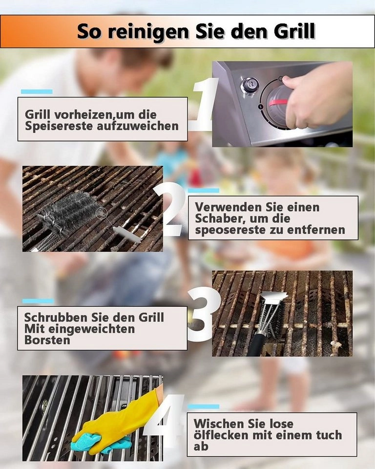 zggzerg Grillbürste »Grillbürste, zggzerg Grill Reinigungsbürste mit Extra Langer Edelstahl Borsten, Edelstahl Spatel und PP Wärmedämmung Griff, für Gasgrill, Holzkohlegrill, Kugelgrill, Elektrogrill und Grillrost«