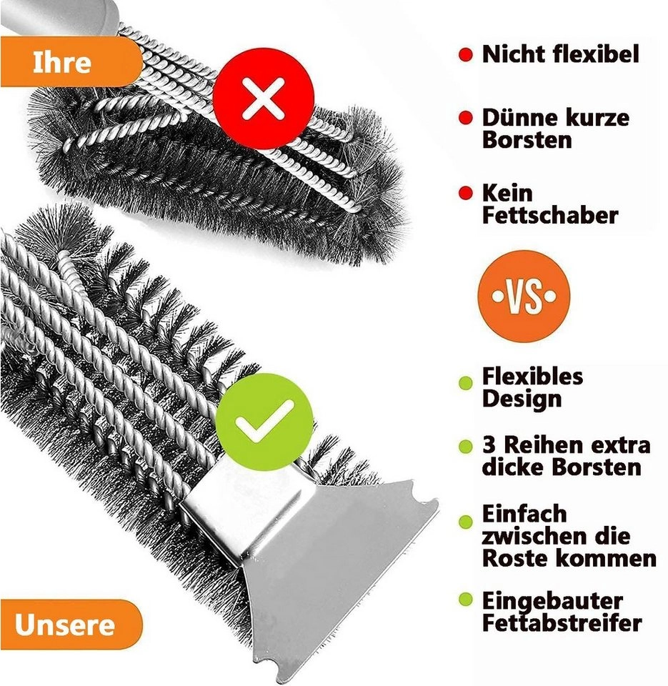 zggzerg Grillbürste »Grillbürste, zggzerg Grill Reinigungsbürste mit Extra Langer Edelstahl Borsten, Edelstahl Spatel und PP Wärmedämmung Griff, für Gasgrill, Holzkohlegrill, Kugelgrill, Elektrogrill und Grillrost«