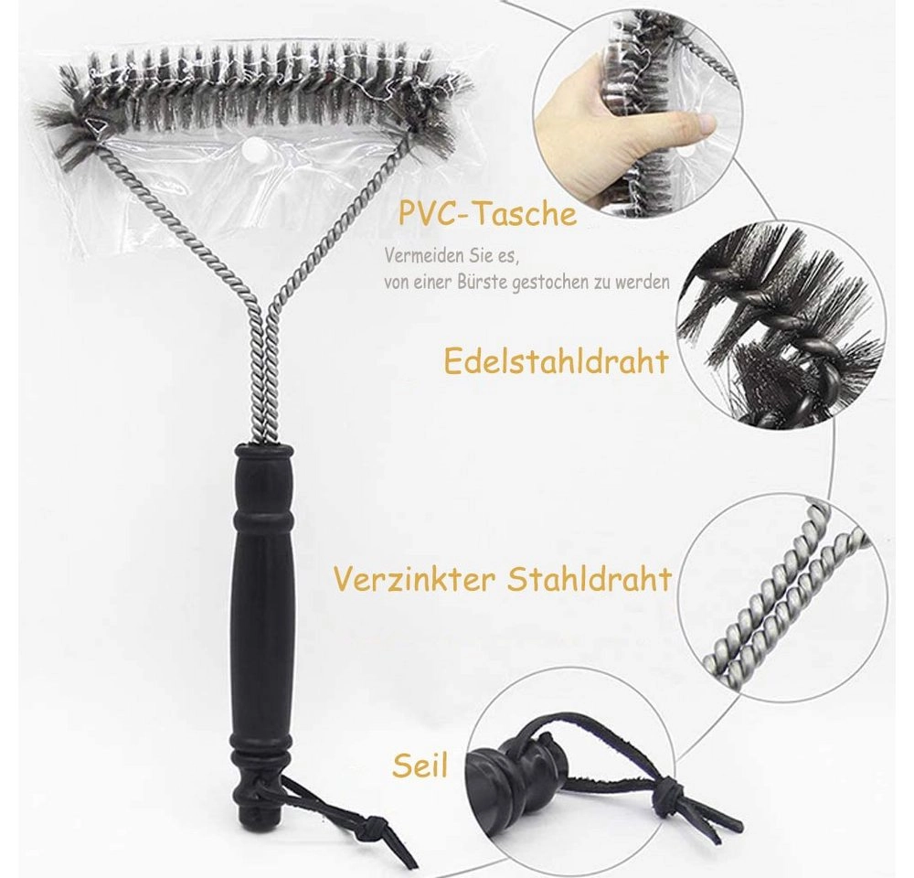 SHMSHNG Grillbürste, (1-tlg), Grillbürste 30 cm Langer Edelstahl Borsten PP Wärmedämmung Griff, BBQ Grill Bürste
