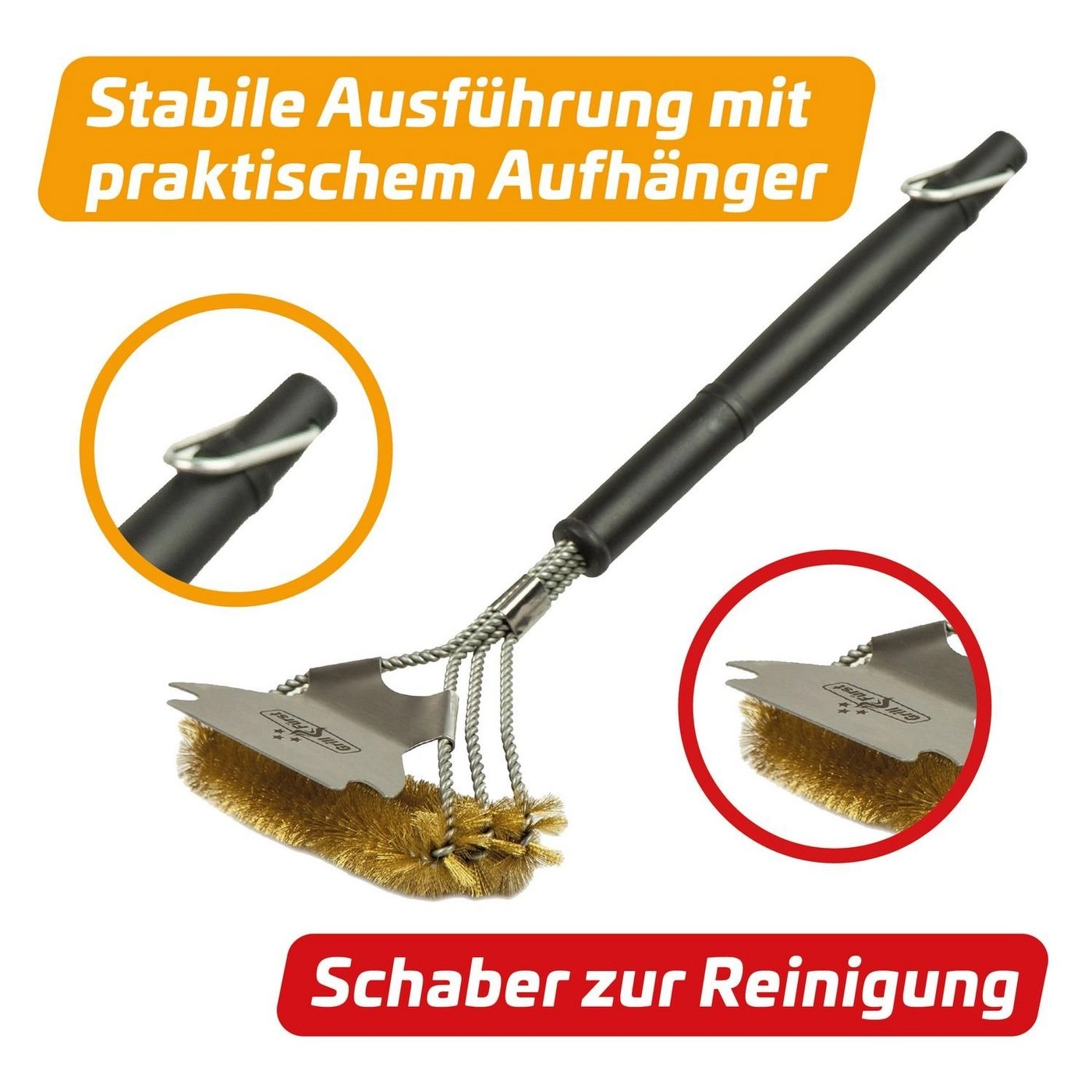 Grillfürst Grillbürste »2x Grillfürst Premium Grillbürste aus Messing mit breitem 3-fach Bürstenkopf und Schaber«