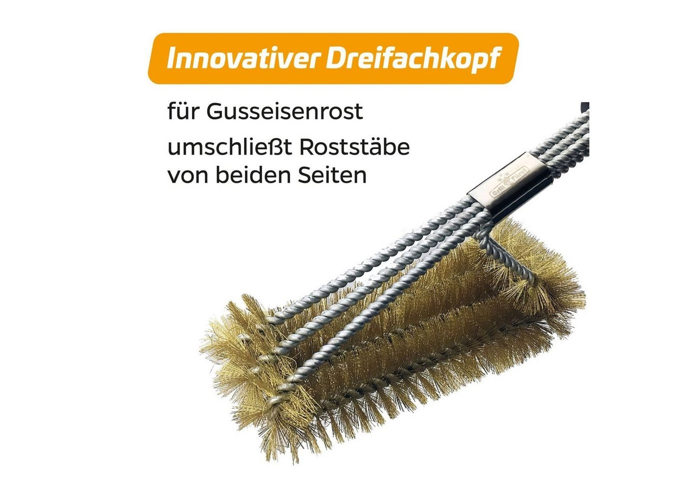 Grillfürst Grillbürste »Grillfürst Grillbürste Messing für Gusseisen Roste, mit langem 3-fach Bürstenkopf«