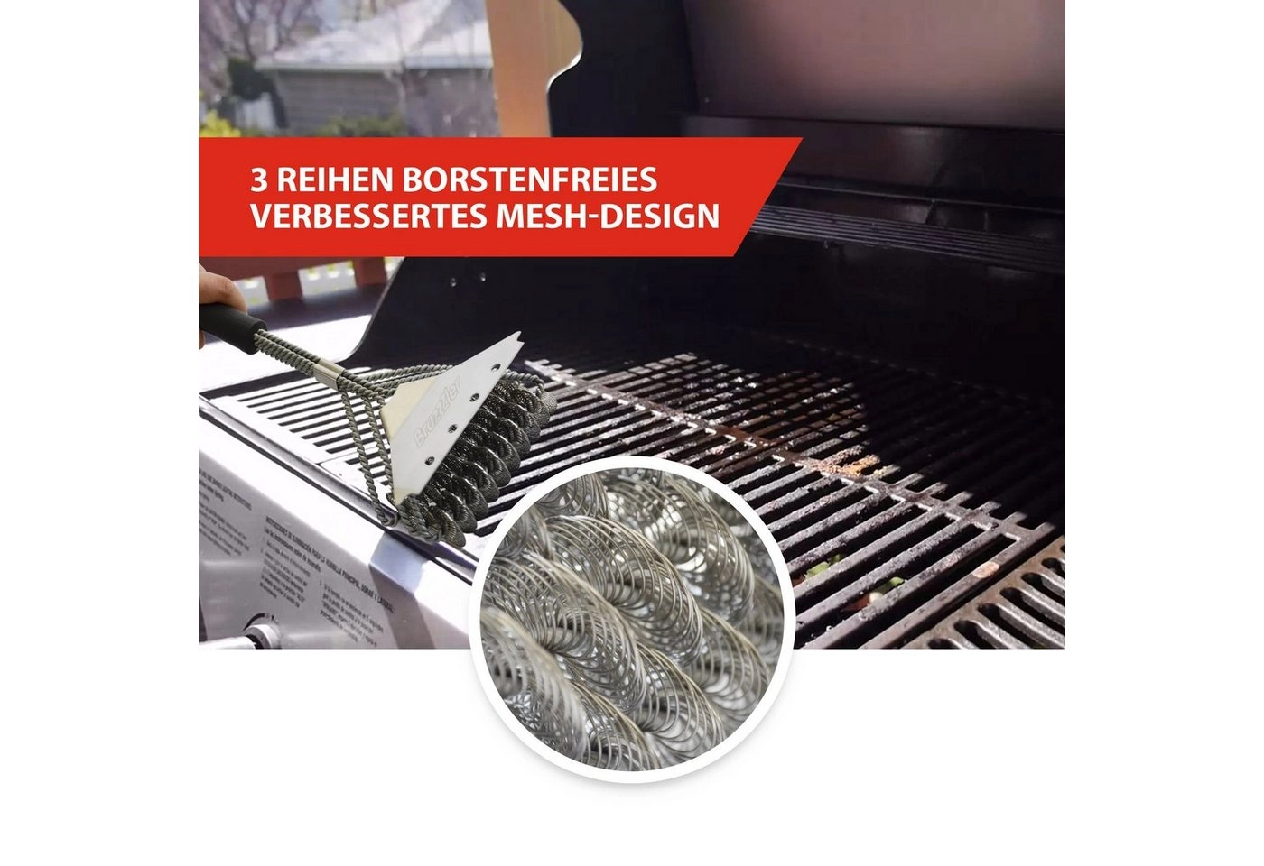 Bruzzzler Grillbürste »Grillbürste ohne Borsten, sehr fest, langer Griff für gutes Handling«, Gasgrills, Elektrogrills, Holzkohlegrills, Smoker, Porzellangrills, Infrarot-Grills, Bürste und Spatel zur effektiven Reinigung