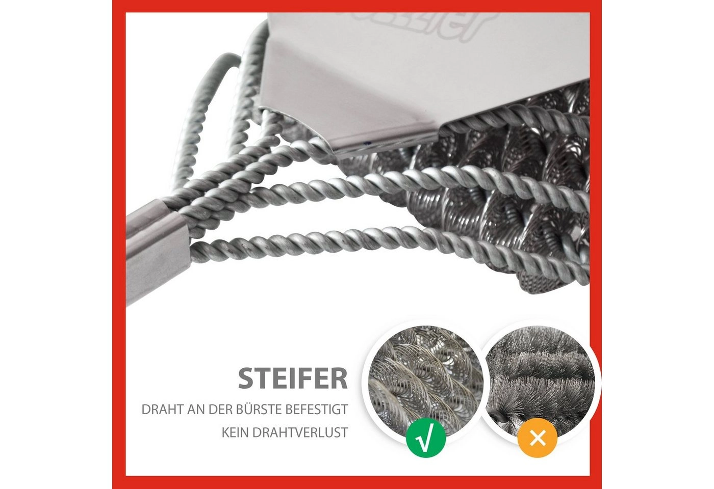 Bruzzzler Grillbürste »Grillbürste ohne Borsten, sehr fest, langer Griff für gutes Handling«, Gasgrills, Elektrogrills, Holzkohlegrills, Smoker, Porzellangrills, Infrarot-Grills, Bürste und Spatel zur effektiven Reinigung