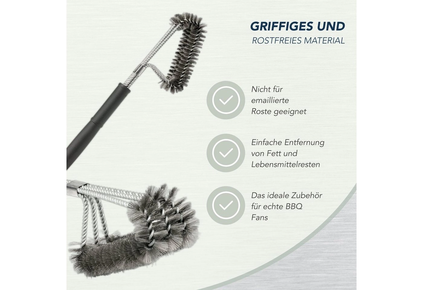 BlueCraft Grillbürste, 2 x Grillbürste aus Edelstahl für Gasgrills und Holzkohlegrills inkl. Weber Einstech-Grillthermometer 830, 6492