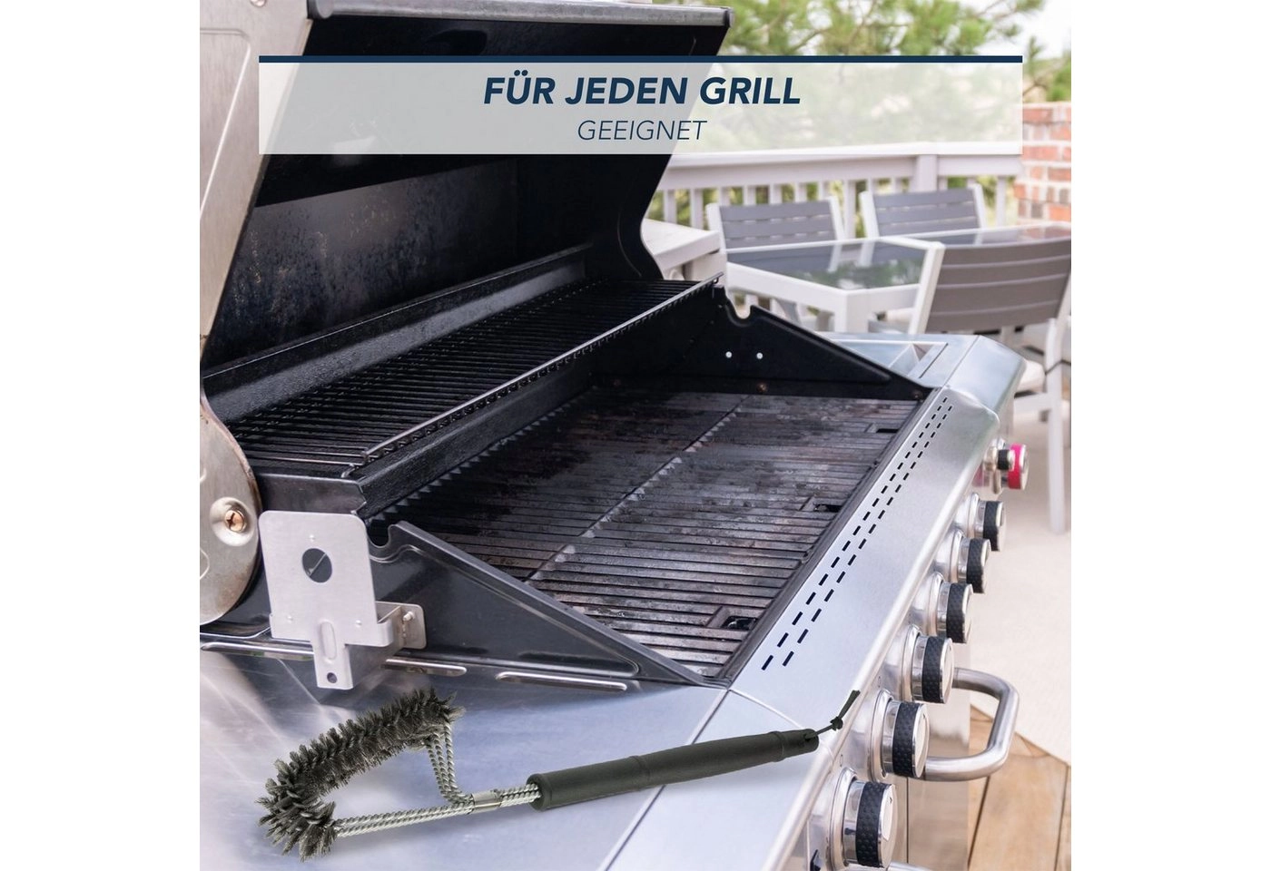 BlueCraft Grillbürste, 2 x Grillbürste aus Edelstahl für Gasgrills und Holzkohlegrills inkl. Weber Einstech-Grillthermometer 830, 6492
