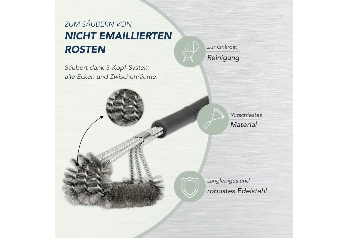 BlueCraft Grillbürste, 2 x Grillbürste aus Edelstahl für Gasgrills und Holzkohlegrills inkl. Weber Einstech-Grillthermometer 830, 6492