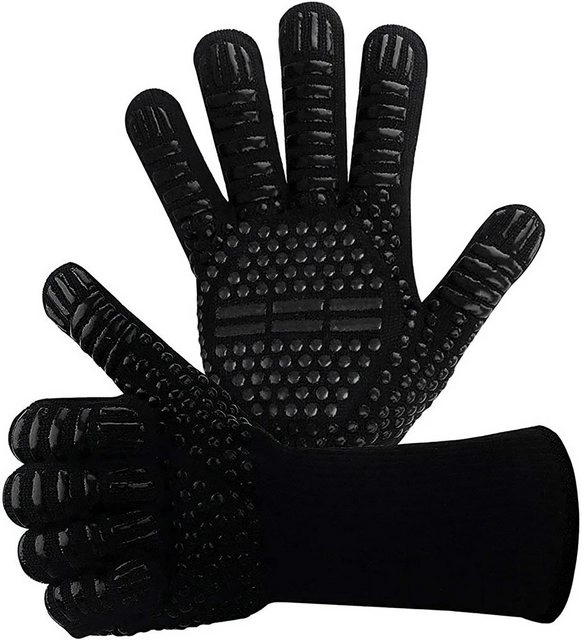 AcserGery Hitzeschutzhandschuhe »Rutschfeste Silikon-Grillhandschuhe für Grillofen Hitzebeständige Kochhandschuhe Kaminhandschuhe Kaminhandschuhe bis 800°C (Schwarz)«