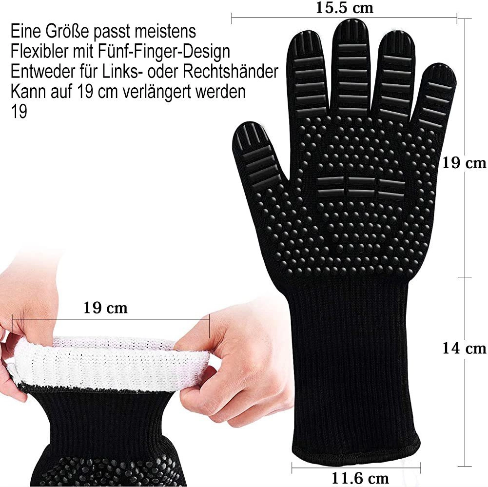 AcserGery Hitzeschutzhandschuhe »Rutschfeste Silikon-Grillhandschuhe für Grillofen Hitzebeständige Kochhandschuhe Kaminhandschuhe Kaminhandschuhe bis 800°C (Schwarz)«