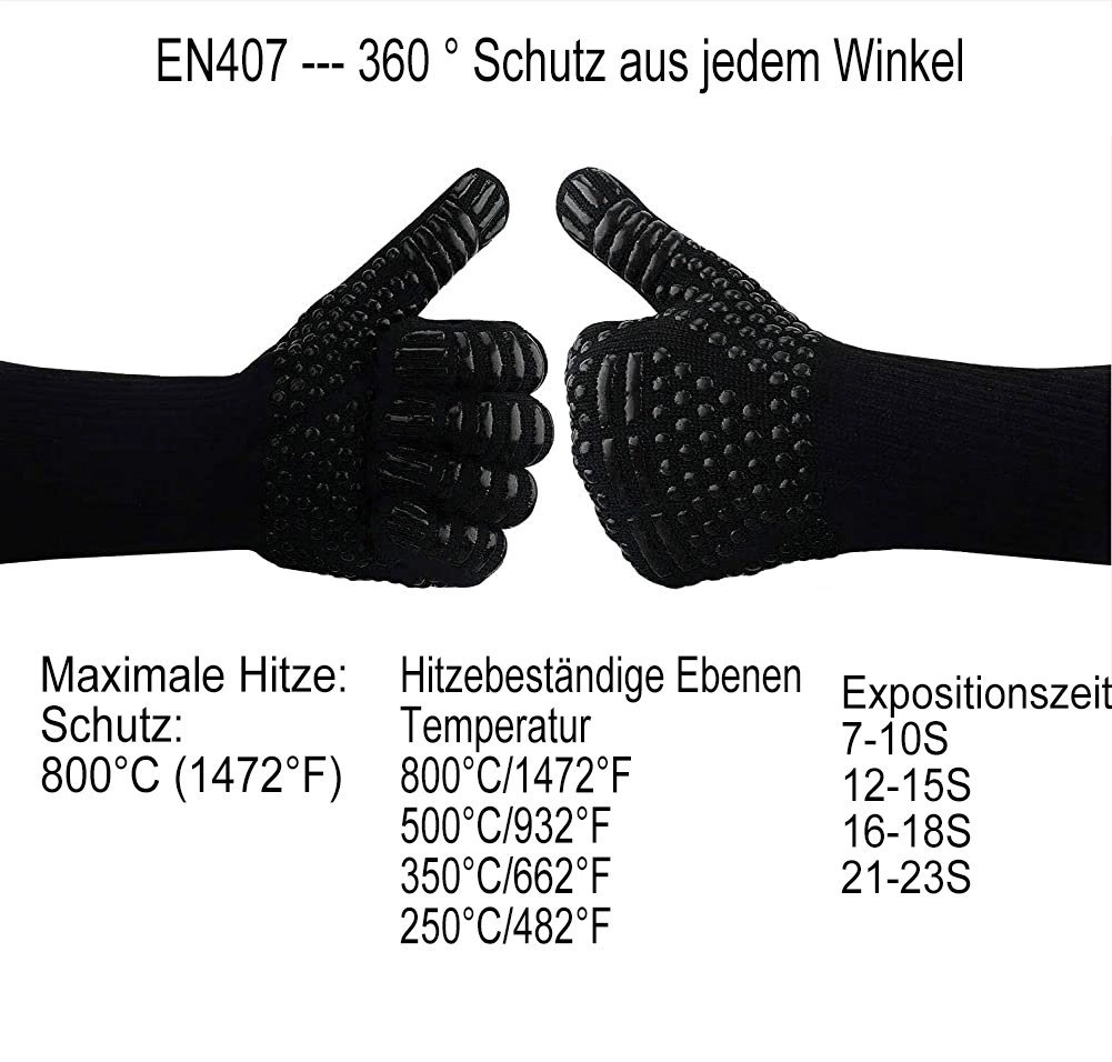 AcserGery Hitzeschutzhandschuhe »Rutschfeste Silikon-Grillhandschuhe für Grillofen Hitzebeständige Kochhandschuhe Kaminhandschuhe Kaminhandschuhe bis 800°C (Schwarz)«