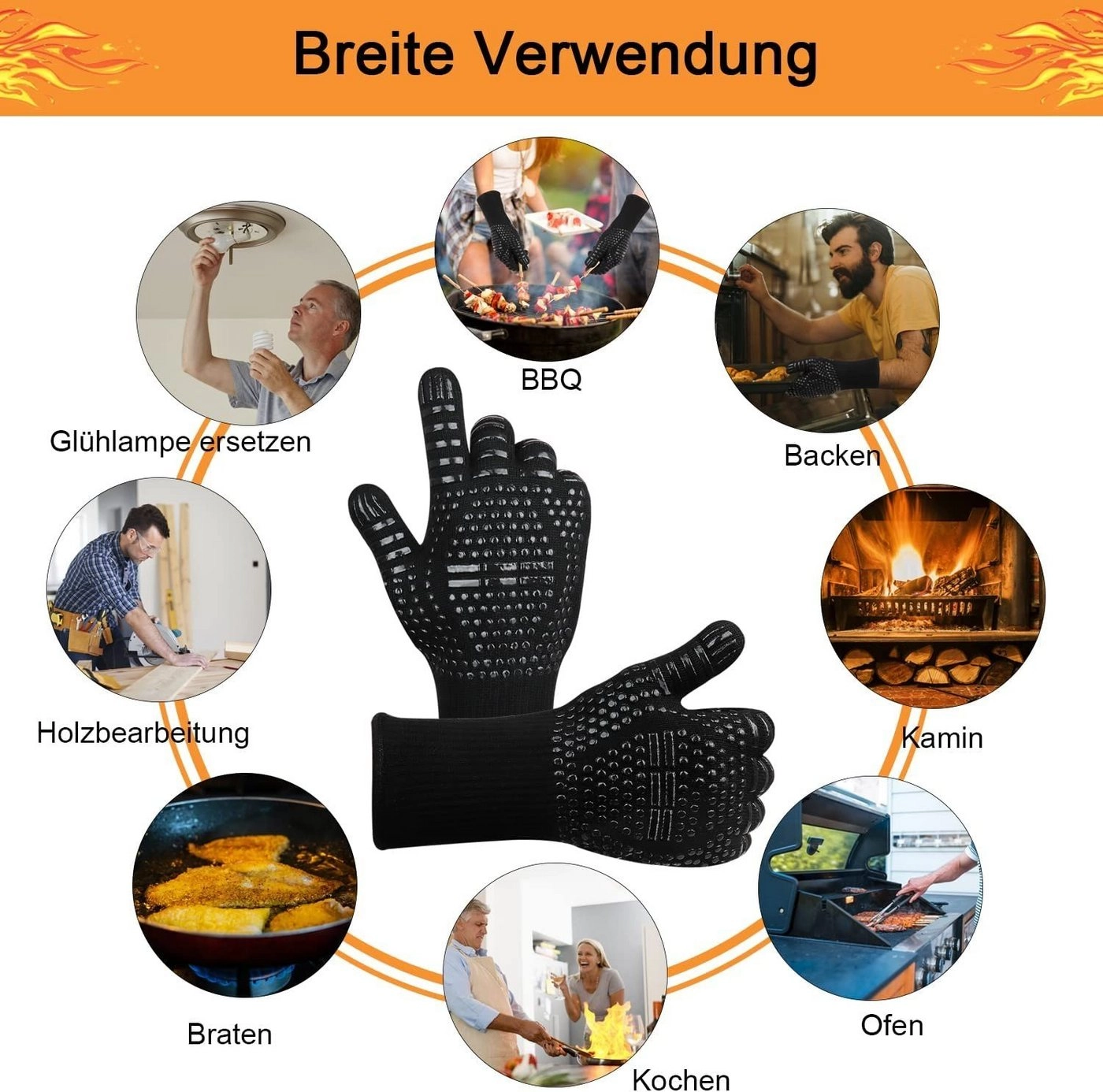 ELIAUK Hitzeschutzhandschuhe »Grillhandschuhe Hitzebeständig 800 Grad«