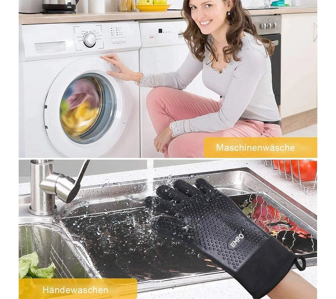 BEARSU Hitzeschutzhandschuhe »Hitzebeständige Handschuhe, Silikon-Ofenhandschuhe für Küche, Grillen, Unterarmschutz, rutschfest, wasserdicht mit interner Baumwollschicht zum Kochen, Backen, Grillen, Outdoor«