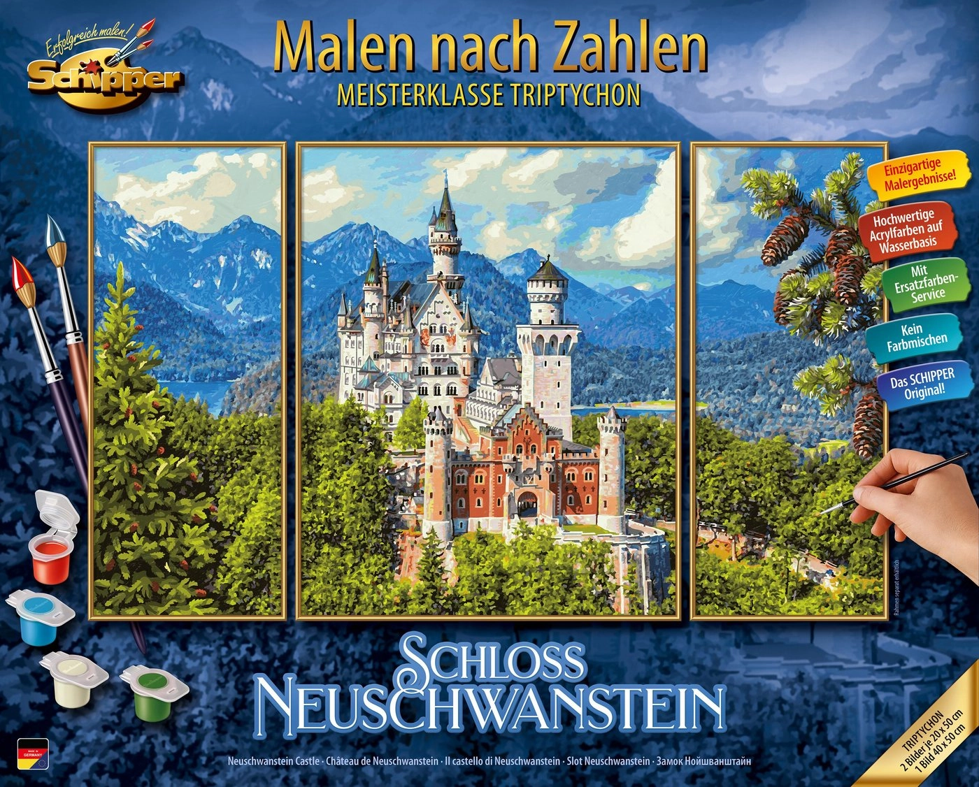 Schipper Malen nach Zahlen »Meisterklasse Triptychon - Schloss Neuschwanstein«, Made in Germany