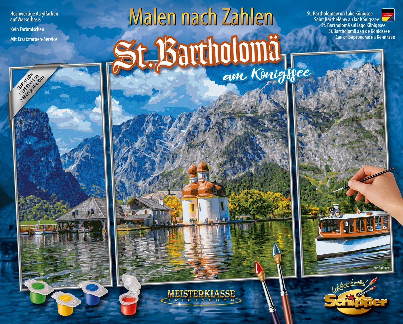 Schipper Malen nach Zahlen »Meisterklasse Triptychon - St. Bartholomä am Königssee«, Made in Germany